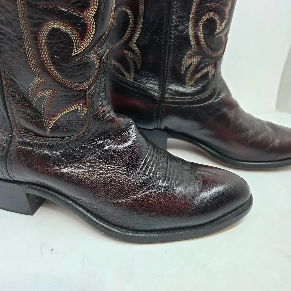 Laredo Mens Black And Burgundy Leather Cowboy Boots Size US 9.5 D